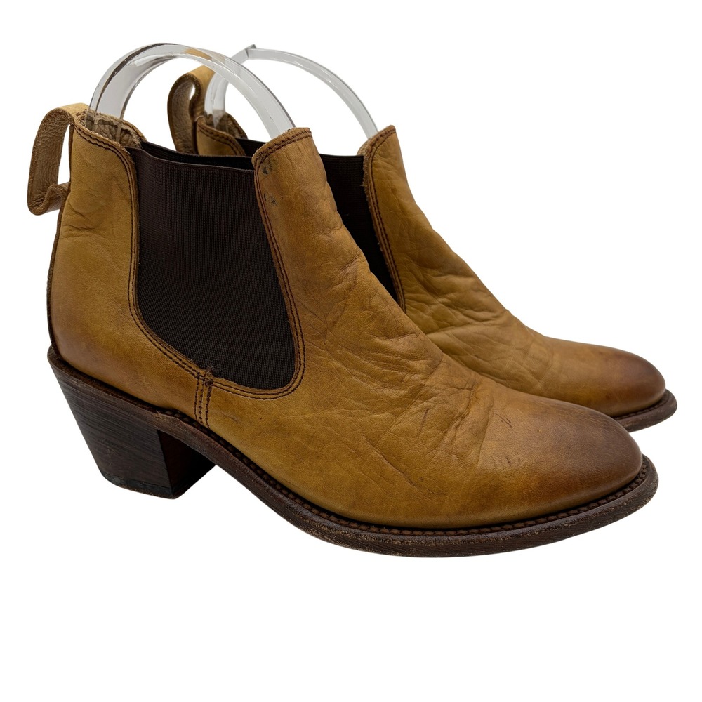 Gee WaWa 6 / 6.5 Handmade Tan Leather Chelsea Ankle Boots Western Block Heel ***